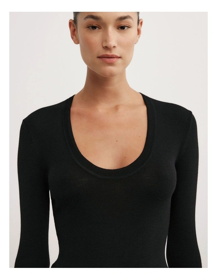 Merino Scoop Neck Knit Top in Black image 3
