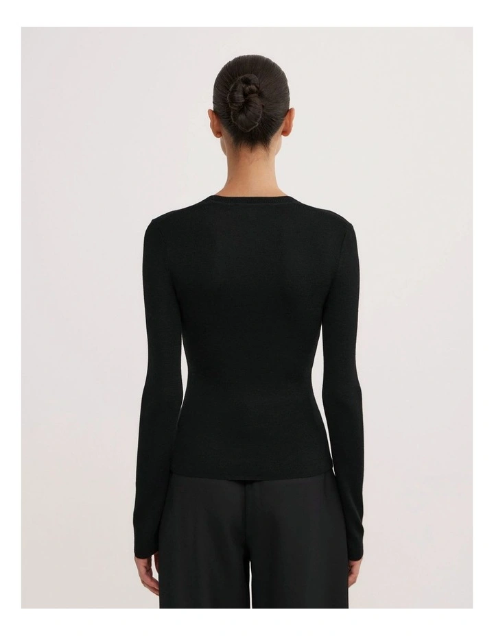Merino Scoop Neck Knit Top in Black image 5