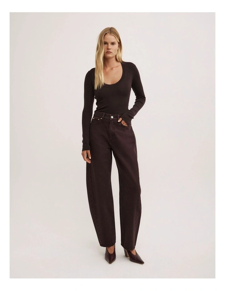 Merino Scoop Neck Knit Top in Espresso image 2