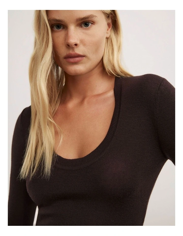 Merino Scoop Neck Knit Top in Espresso image 3