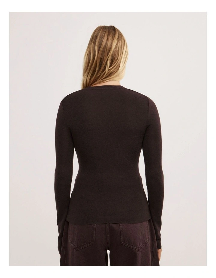 Merino Scoop Neck Knit Top in Espresso image 5