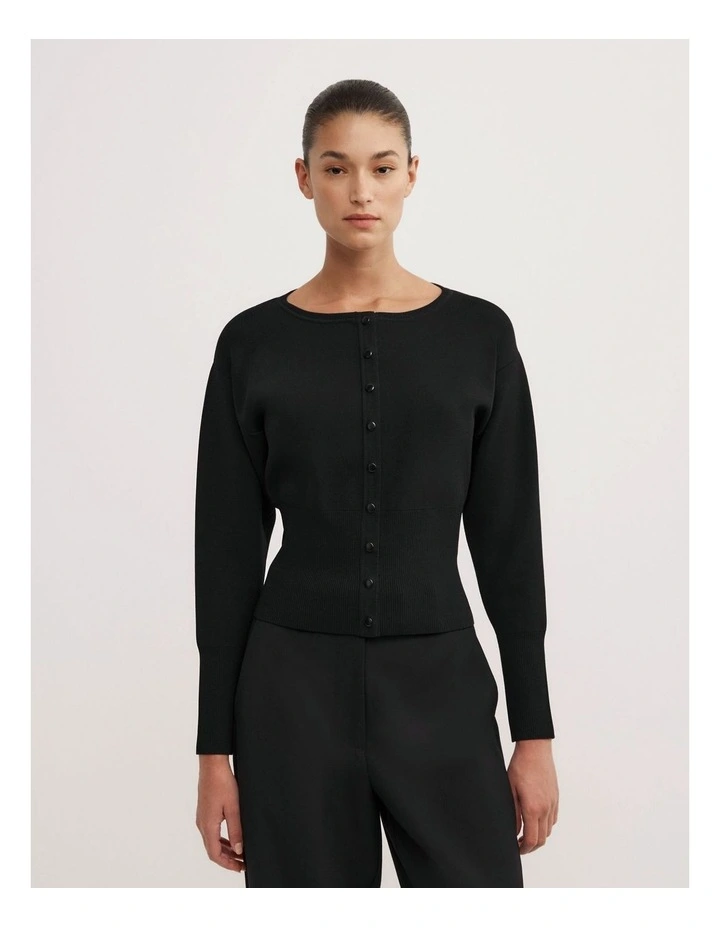 High Rib Knit Cardigan in Black image 1