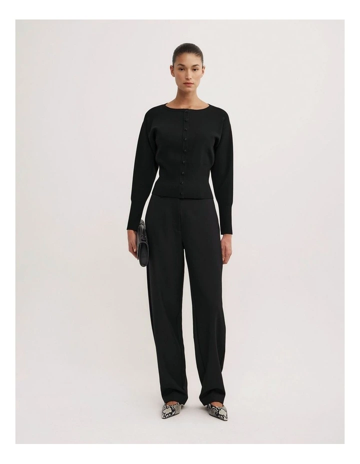 High Rib Knit Cardigan in Black image 2