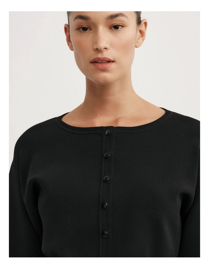 High Rib Knit Cardigan in Black image 3