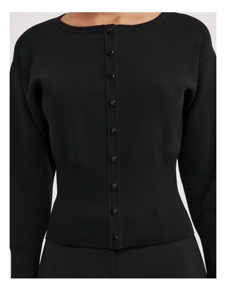 High Rib Knit Cardigan in Black image 4