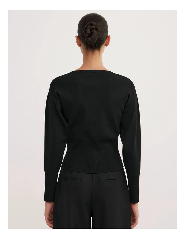 High Rib Knit Cardigan in Black image 6