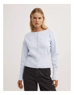 High Rib Knit Cardigan in Pale Blue