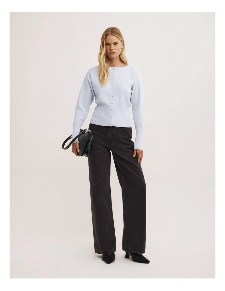 High Rib Knit Cardigan in Pale Blue image 2