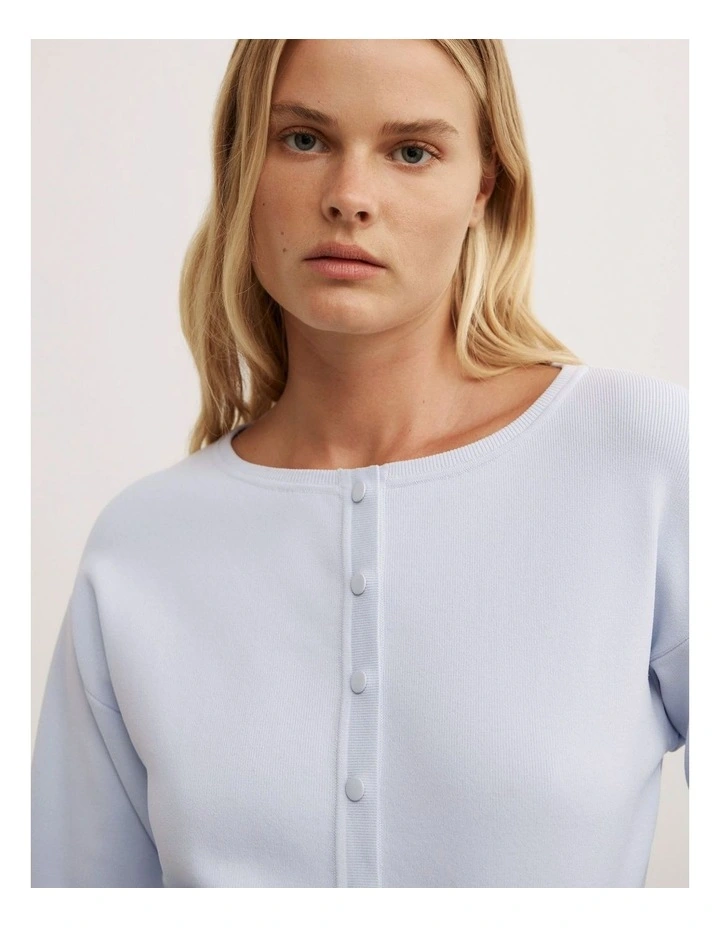 High Rib Knit Cardigan in Pale Blue image 3