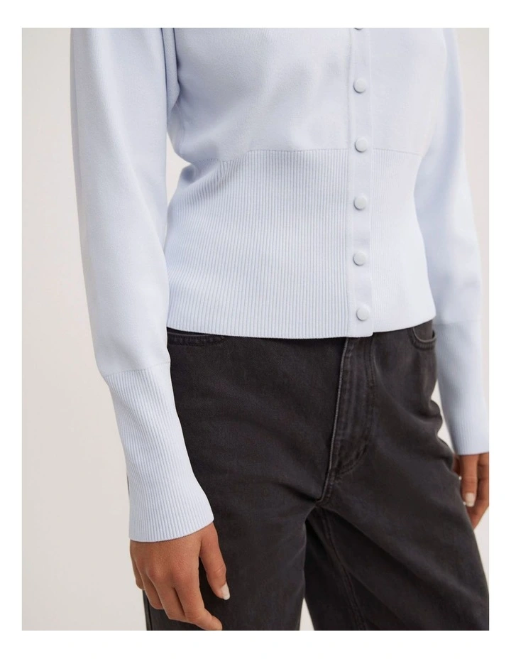 High Rib Knit Cardigan in Pale Blue image 4