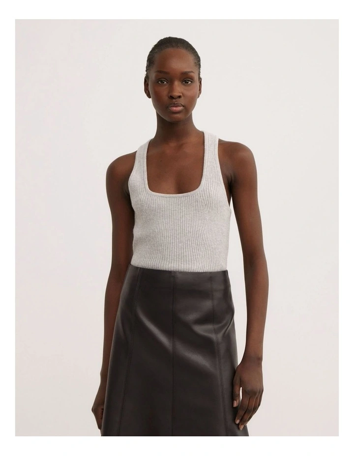 Knit Rib Tank Top in Light Grey Marle image 1