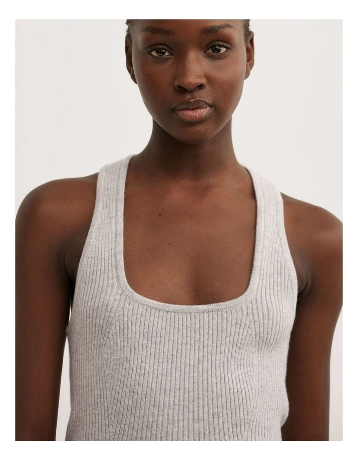 Knit Rib Tank Top in Light Grey Marle image 3