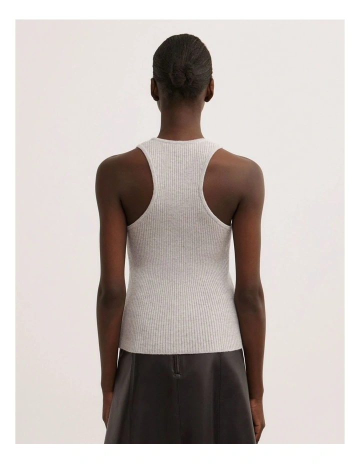 Knit Rib Tank Top in Light Grey Marle image 4