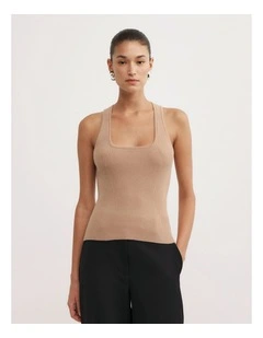 Knit Rib Tank Top in Camel