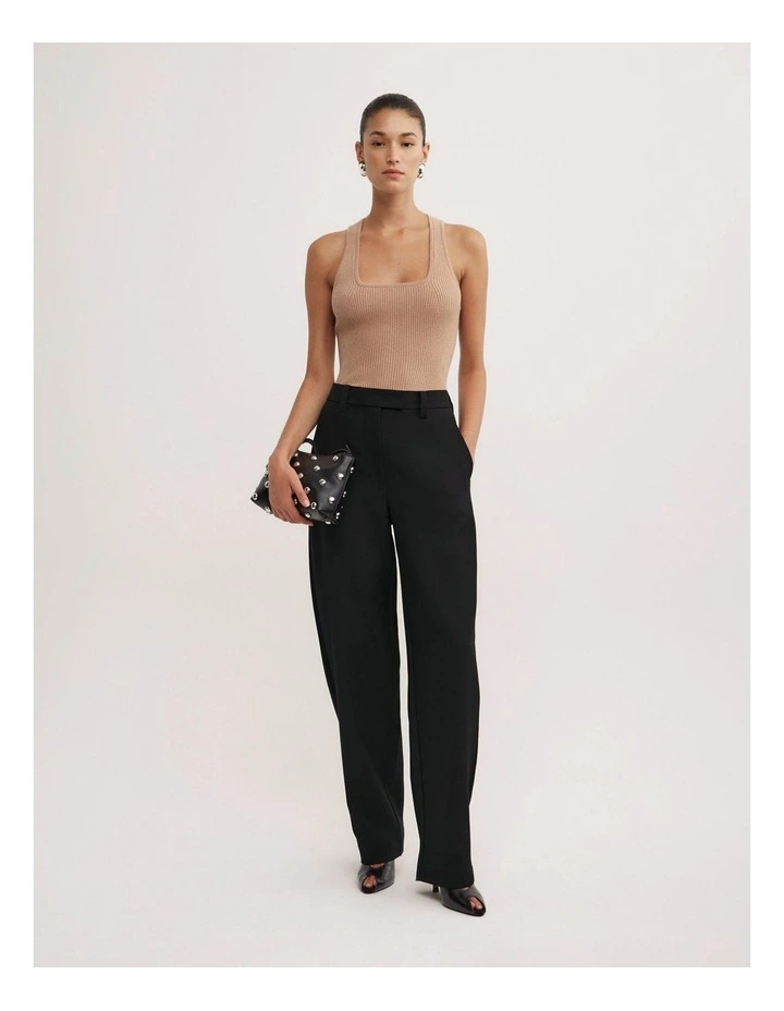 Knit Rib Tank Top in Camel image 2