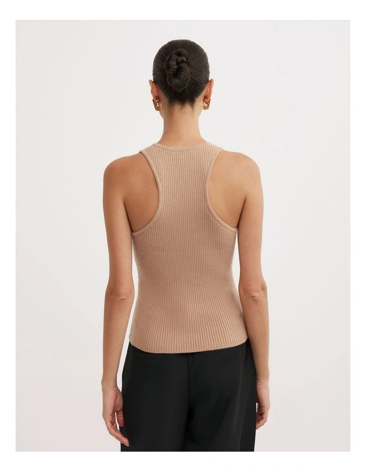 Knit Rib Tank Top in Camel image 5