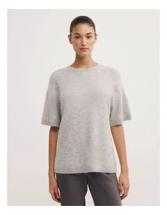 Oversized Fluffy T-shirt in Light Grey Marle