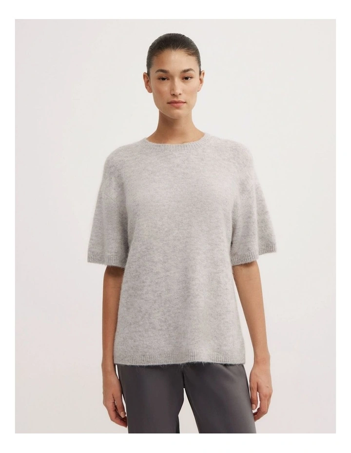 Oversized Fluffy T-shirt in Light Grey Marle image 1