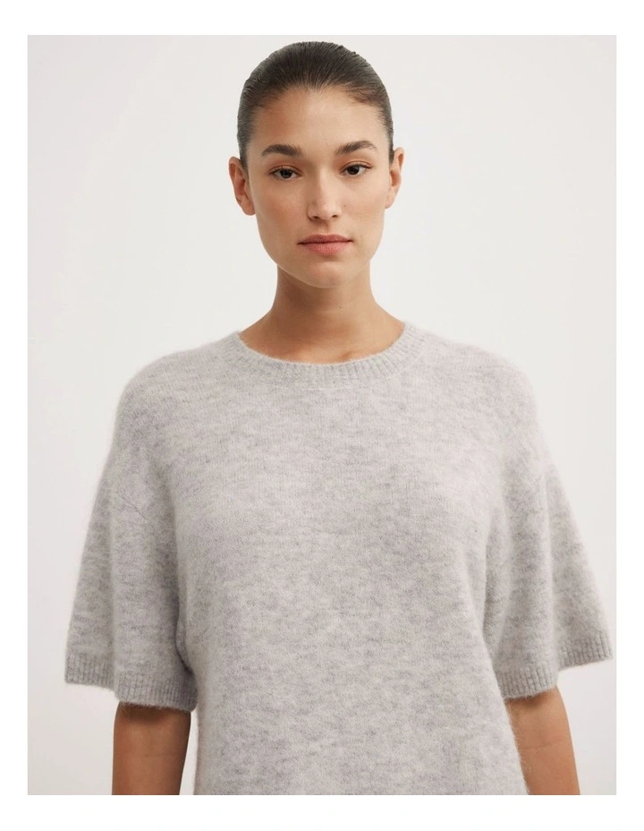 Oversized Fluffy T-shirt in Light Grey Marle image 3