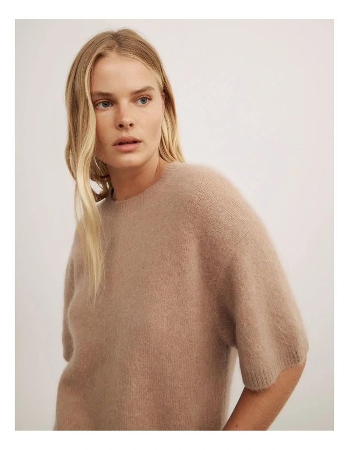 Oversized Fluffy T-shirt in Camel image 3