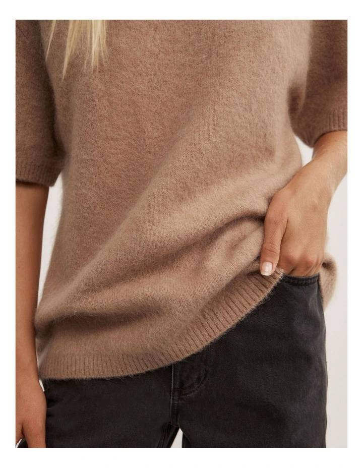 Oversized Fluffy T-shirt in Camel image 4