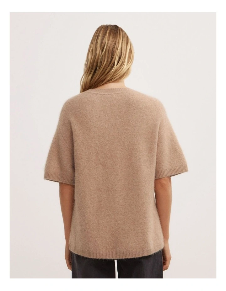 Oversized Fluffy T-shirt in Camel image 5