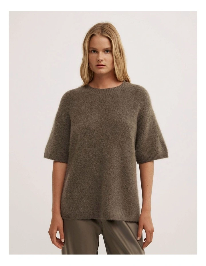 Oversized Fluffy T-shirt in Deep Sage image 1