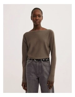 Merino Boat Neck Knit Top in Deep Sage