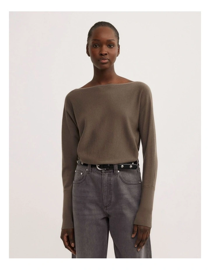 Merino Boat Neck Knit Top in Deep Sage image 1