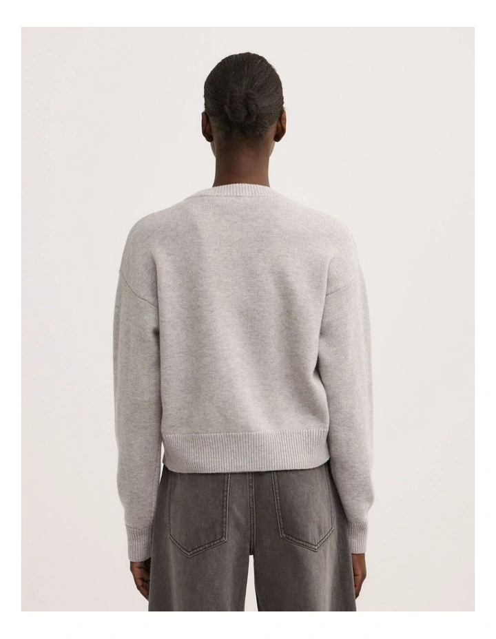 Crew Neck Button Cardigan in Light Grey Marle image 4