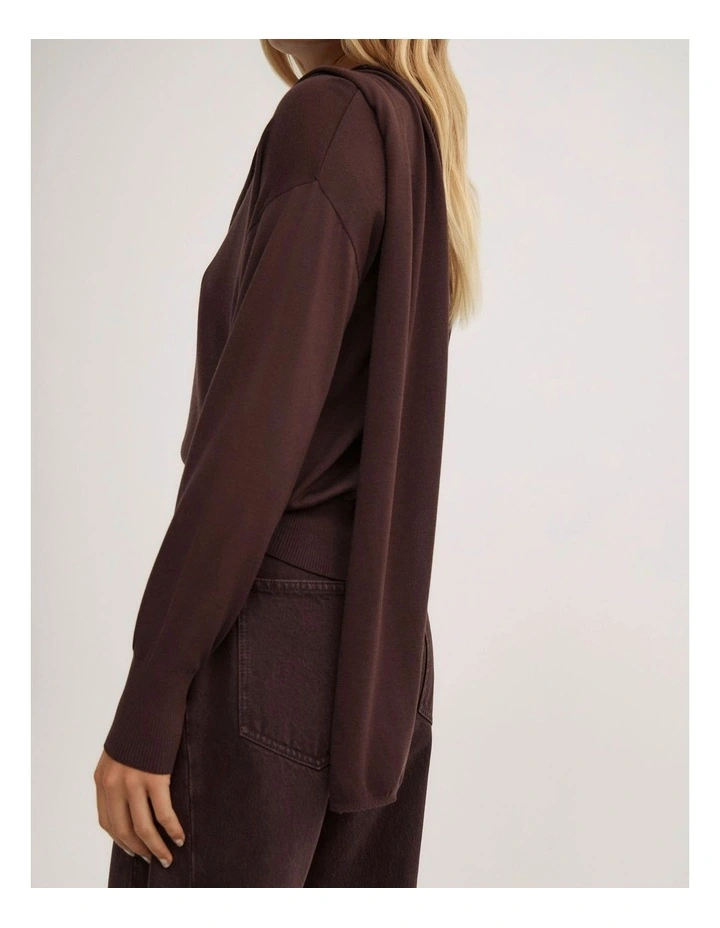 Crew Neck Scarf Knit Top in Espresso image 4