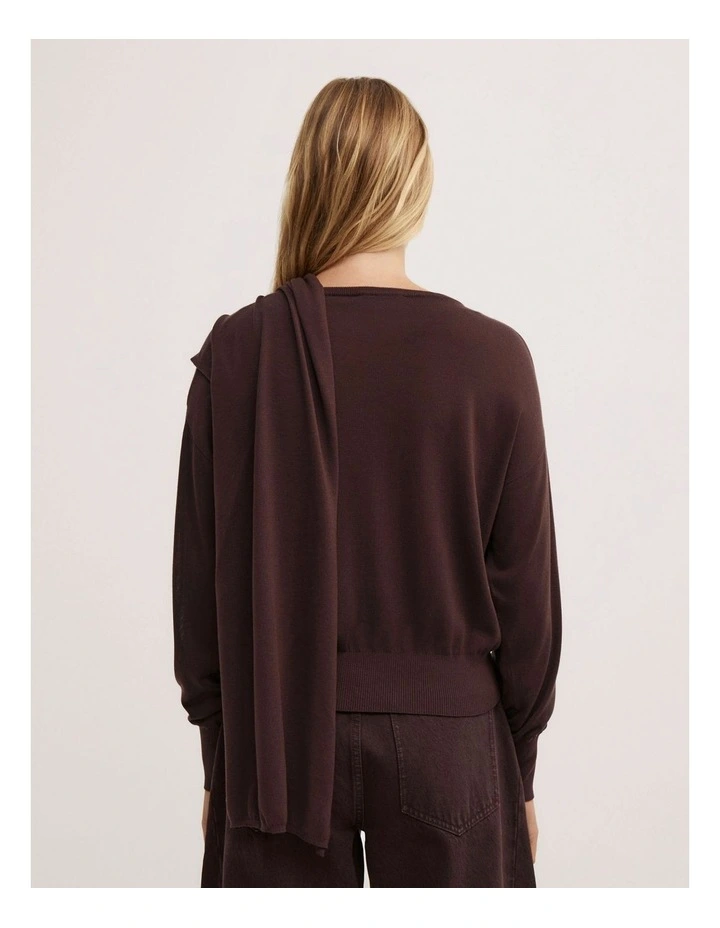 Crew Neck Scarf Knit Top in Espresso image 5