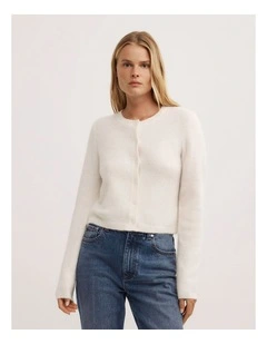 Fluffy Button Cardigan in Vanilla