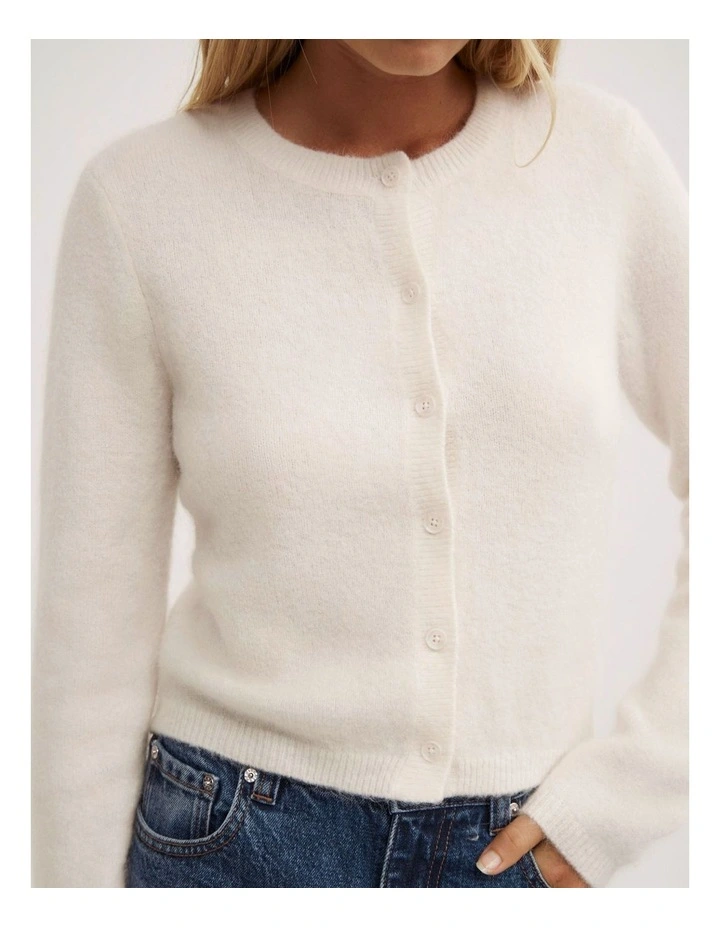 Fluffy Button Cardigan in Vanilla image 3