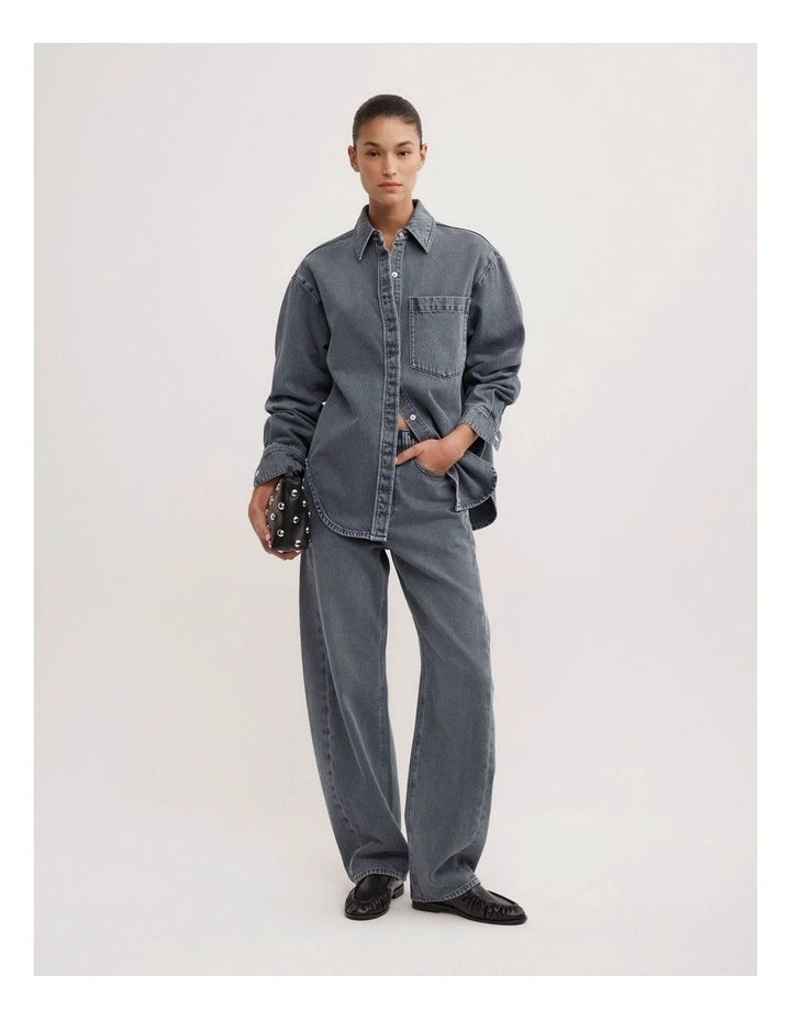 Boxy Long Sleeve Denim Shirt in Steel Blue image 2