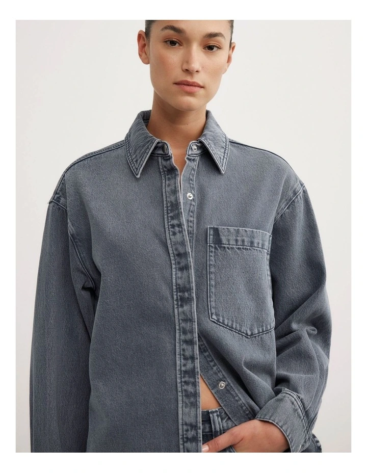 Boxy Long Sleeve Denim Shirt in Steel Blue image 3
