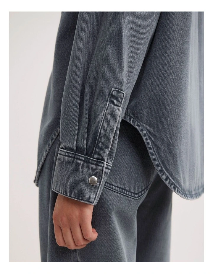 Boxy Long Sleeve Denim Shirt in Steel Blue image 4