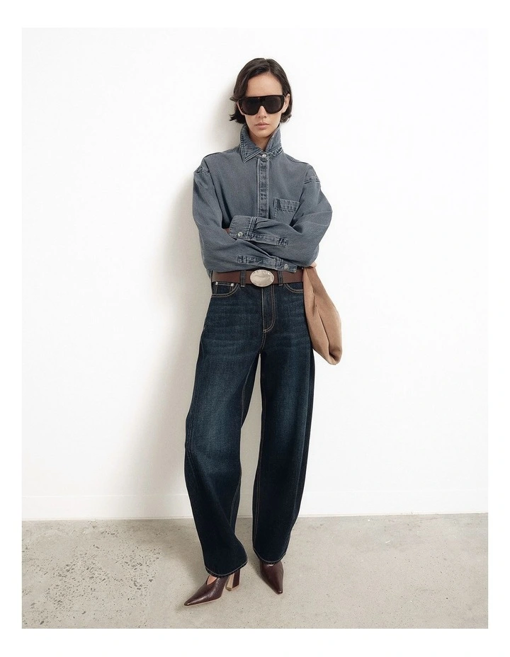 Boxy Long Sleeve Denim Shirt in Steel Blue image 6