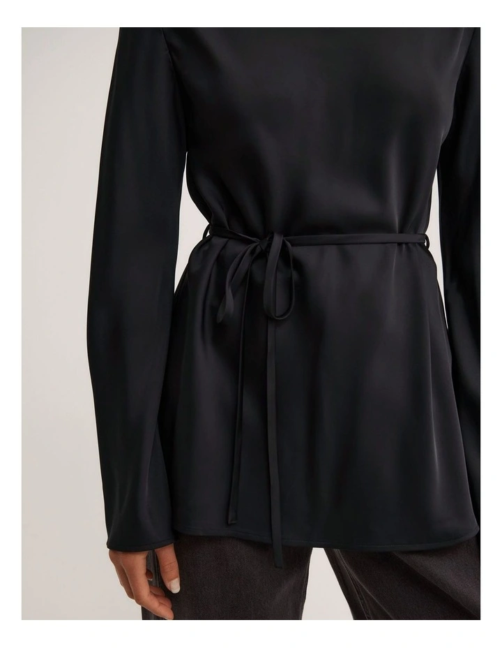 Satin Boat Neck Top in Black image 3