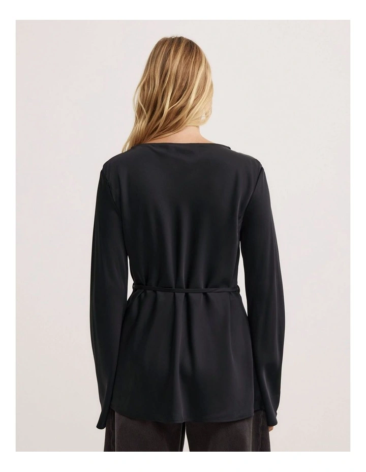 Satin Boat Neck Top in Black image 4