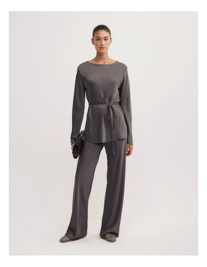 Satin Boat Neck Top in Charcoal image 2