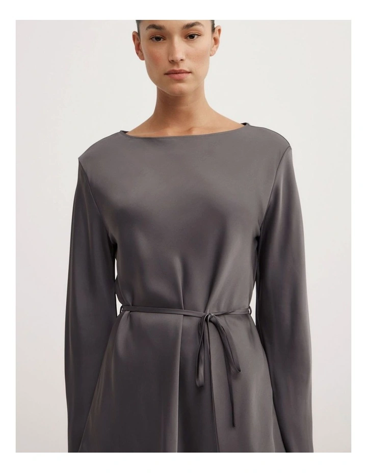 Satin Boat Neck Top in Charcoal image 3