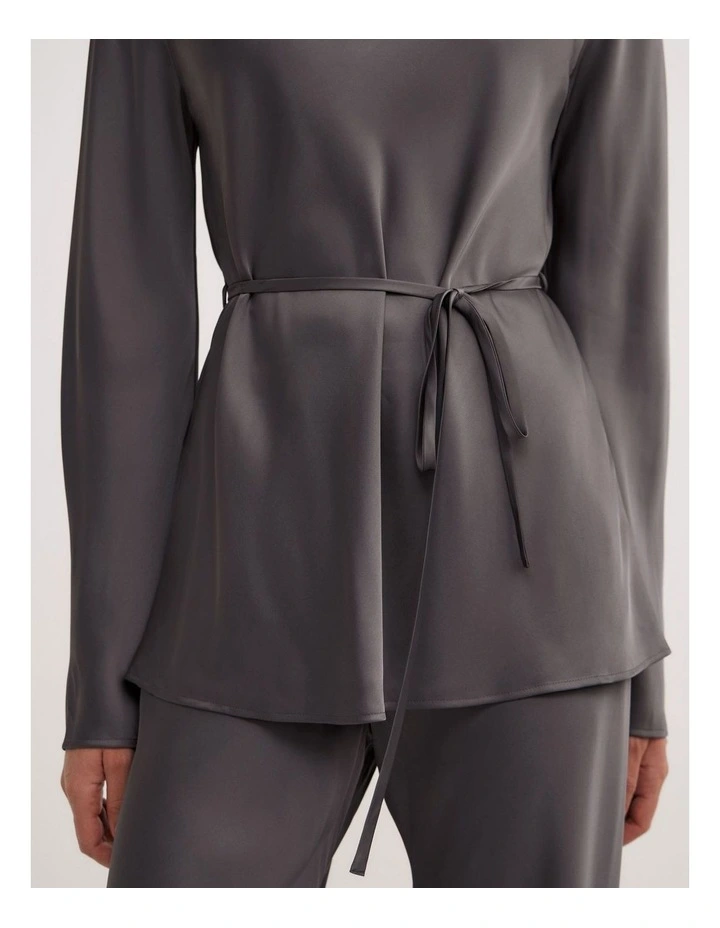 Satin Boat Neck Top in Charcoal image 4
