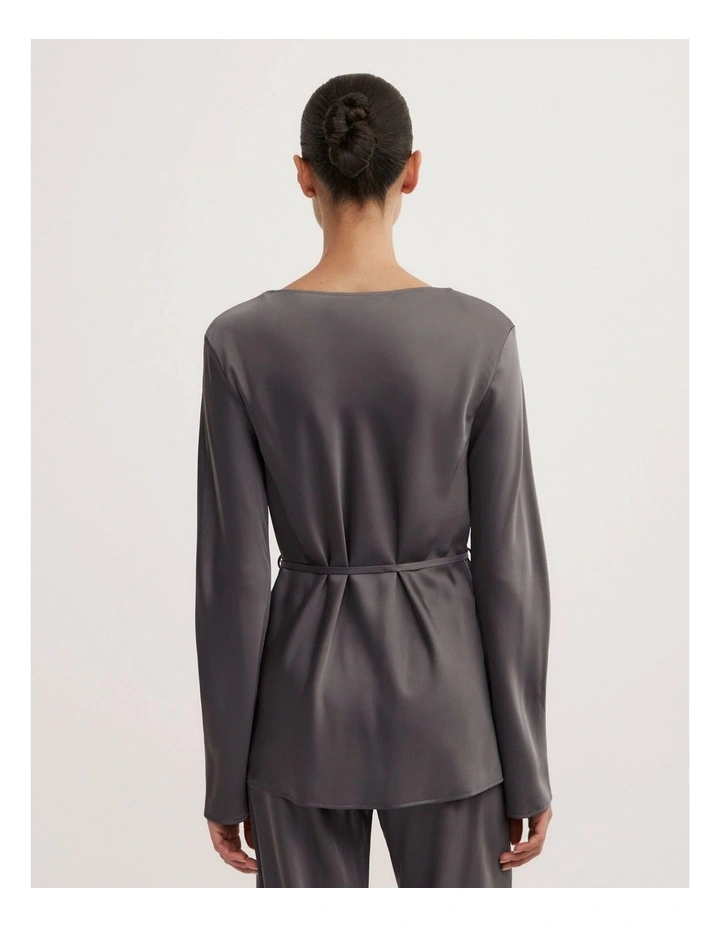 Satin Boat Neck Top in Charcoal image 5