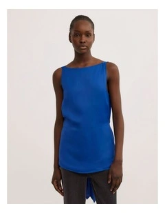 Back Ruffle Tank Top in Cobalt