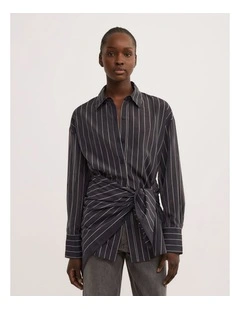 Scarf Tie Shirt in Black Stripe