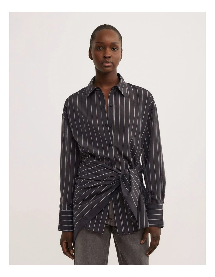 Scarf Tie Shirt in Black Stripe image 1