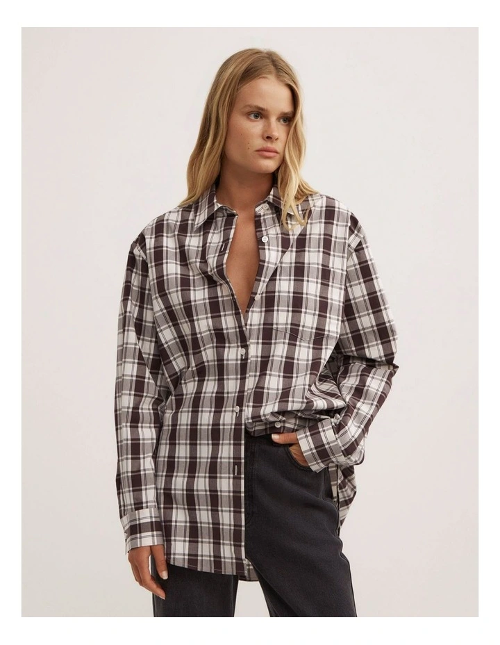 Asymmetric Shirt in Brown Check image 1