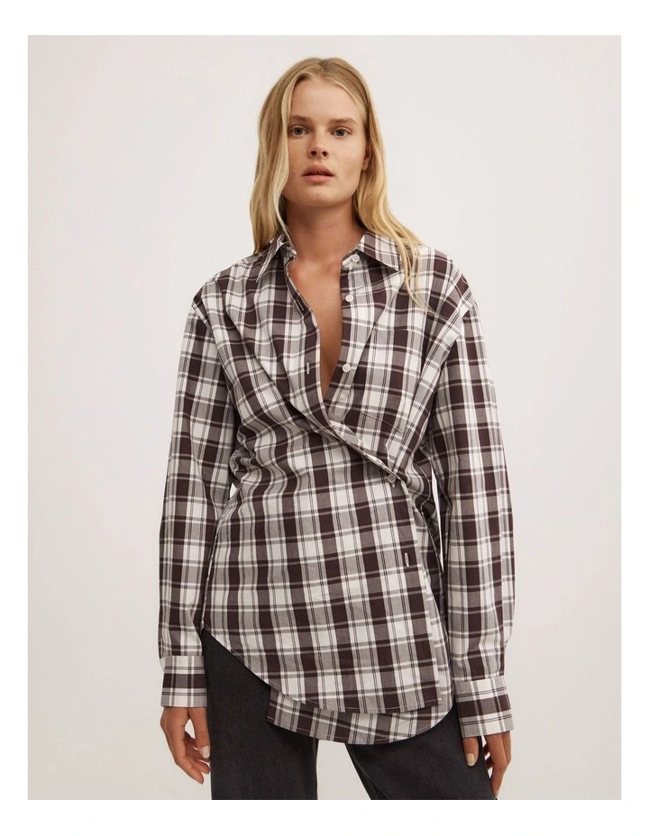 Asymmetric Shirt in Brown Check image 4