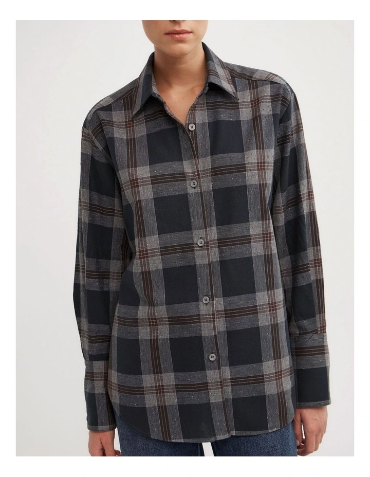 Relaxed Check Shirt in Charcoal Check image 3